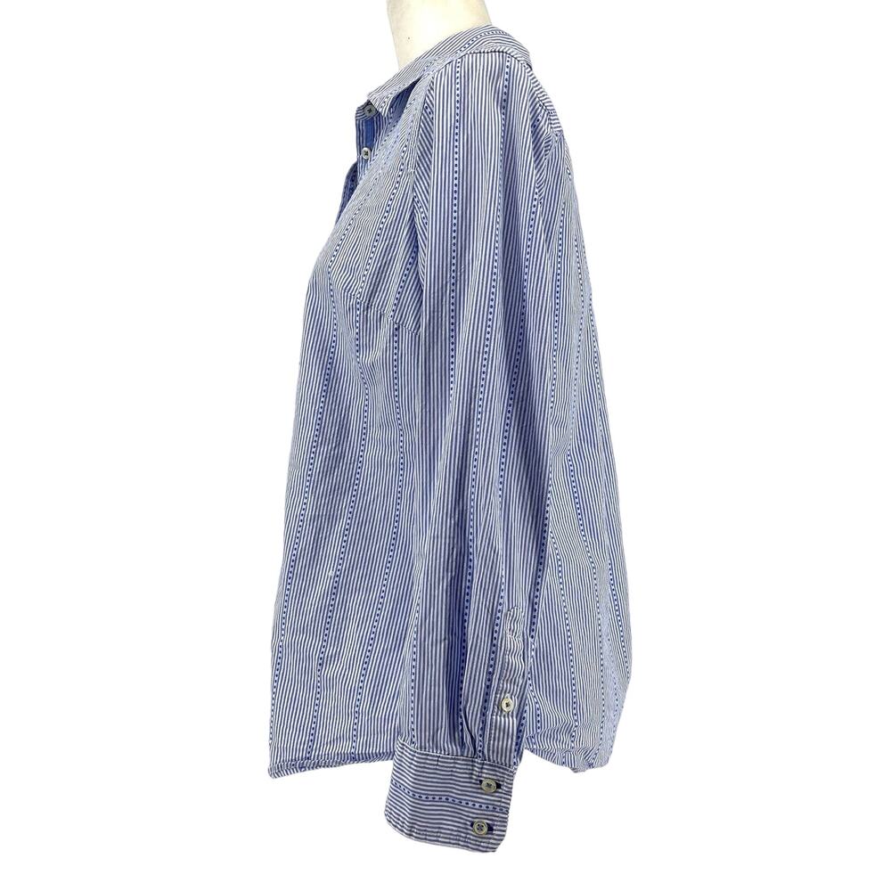 Talbots blue white cotton pinstripe women's button collared shirt‎ blouse (M) - Picture 3 of 8